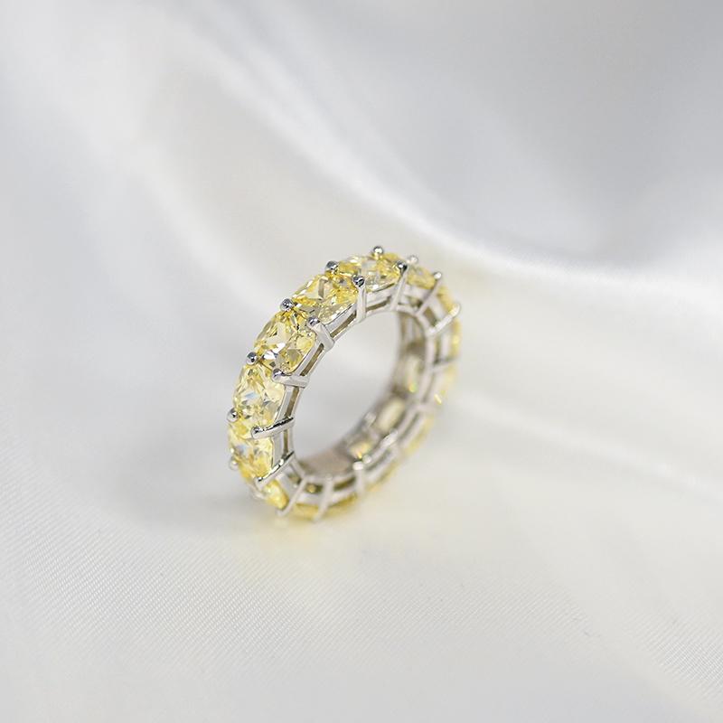 OEVAS Full 5*5mm High Carbon Diamond Wedding Rings S925 Silver Plated Gold for Women Eternity Ring Party Fine Jewelry Gift