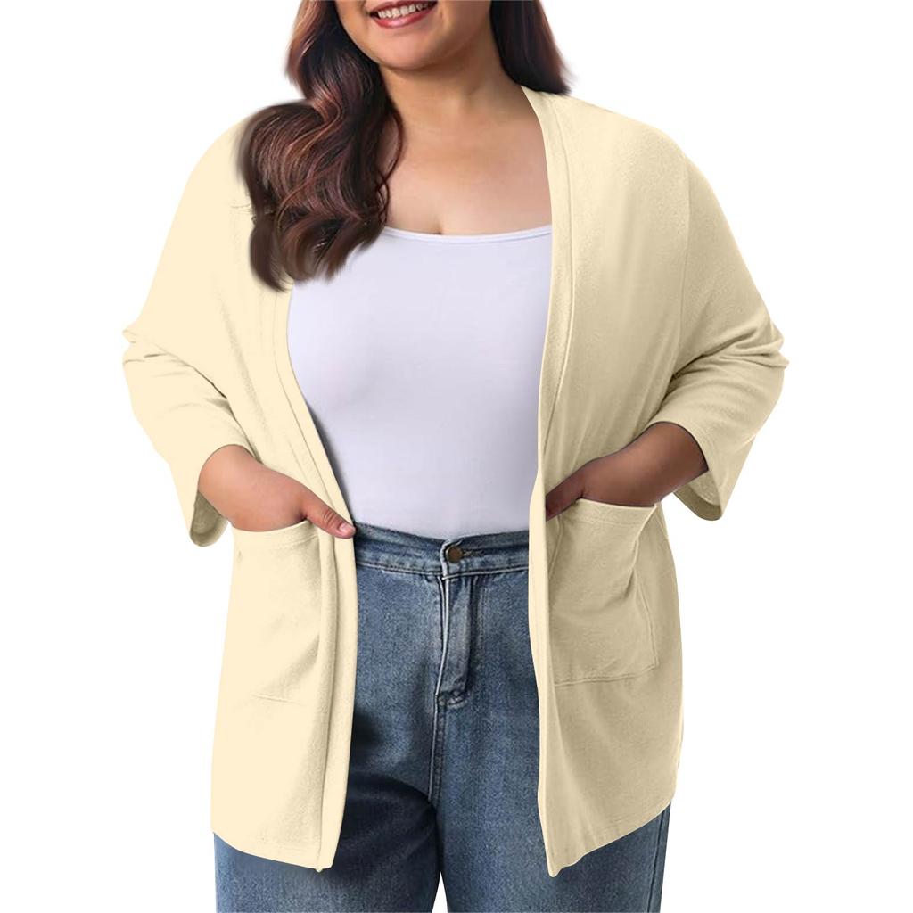 Women's Fall And Winter Fashion Casual Soild 3/4 Sleeve Mid-Length Cardigan Jacket