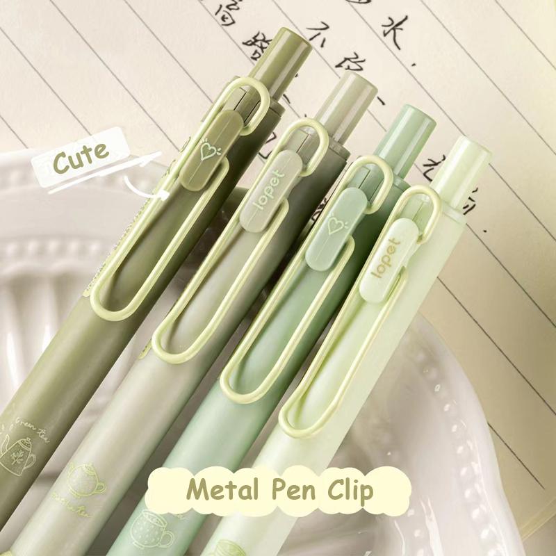 Gel Pen Green 4pcspack Tea Set 05mm Writing Pen Soft Touch Holder Ballpoint Pen Black Color Ink Gel Pens Office School Supply