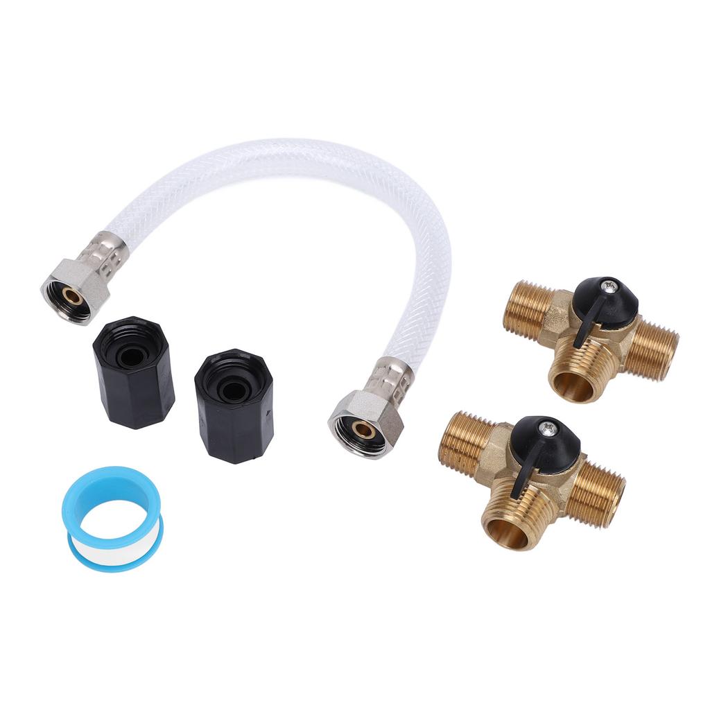 RV Water Heater Bypass Kit 12 Inch Reinforced Hose 1 2 NPT Brass Tee Valves Pipe Fittings and Sealing Tape Set