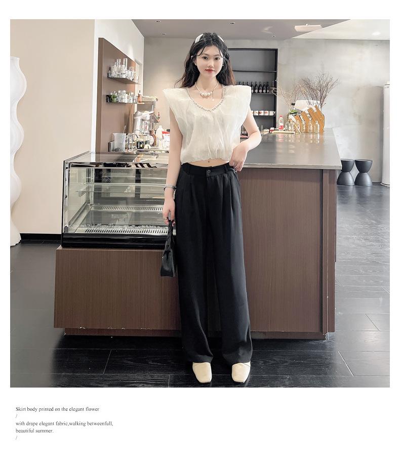 2025 Summer High-Waisted Loose Straight-Leg Drapey Suit Pants with Elastic Back Waistband, Plus Size, High-End Feel.