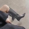 Autumn Women Boots Split Leather Women Shoes Pointed Toe Chunky Heel Slip-On Knee High Boots Western Modern Ladies Boots