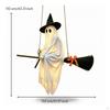 Specter Riding a Broom Spooky with Witch Hat Cloth Decorations for Porch, Creepy Abode