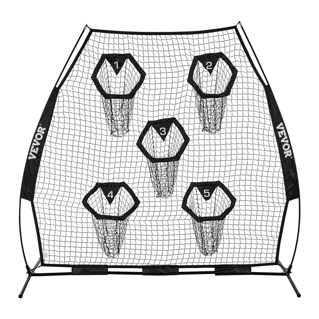 2133.6 x 2133.6mm Football Trainer Throwing Net, Training Throwing Target Practice Net with 5 Target Pockets, Knotless Net Includes Straps and