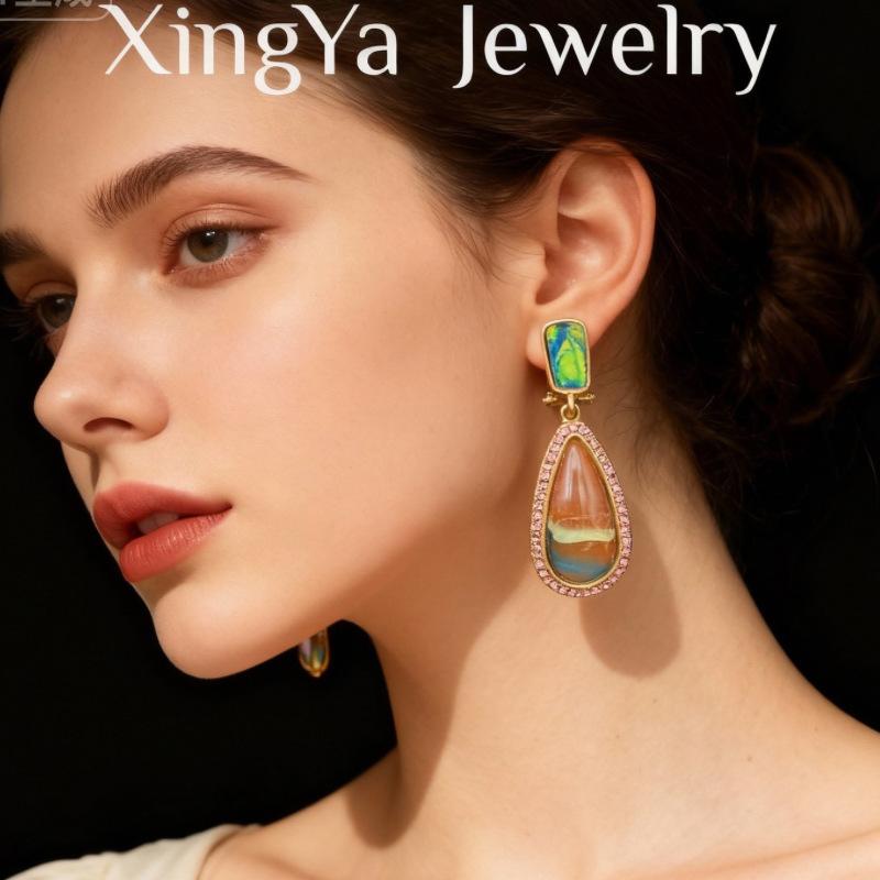 Vintage Geometric Water Drop Opal Women s Ear Beats With Elegant Earrings