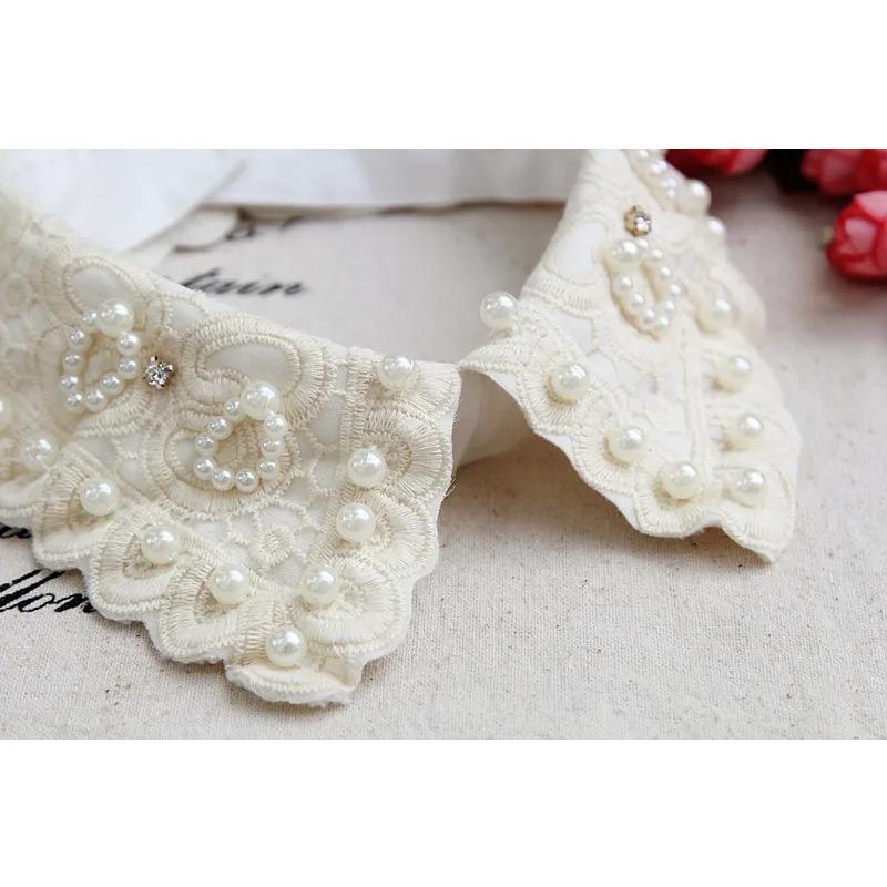 Ladies Women Adult Detachable Shirt Fake Collar Vintage Lace Pearl False Collar Blouse Neckwear Clothing Accessories