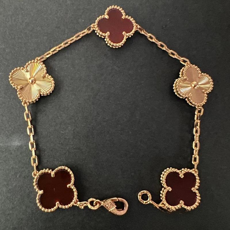 Exquisite Four-leaf Clover Bracelet for Women Five-flower Bracelet Double-sided Natural White Mother-of-pearl and Carnelian Bracelet