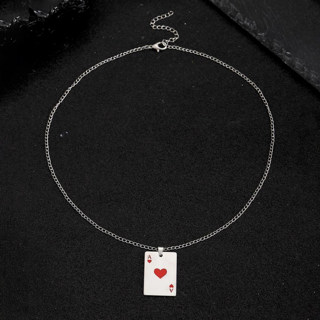 Punk Rhinestone Playing Card Pendant Necklace, Unisex Fashion Jewelry
