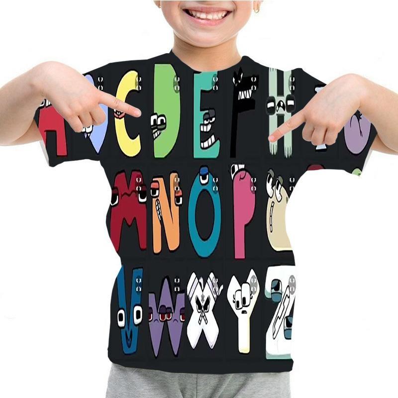 Summer Fashion Kids T-shirt Cartoon Alphabet Pattern 3D Print Casual Loose Outdoor Girl and Boy Short Sleeve Tees Top Pullover