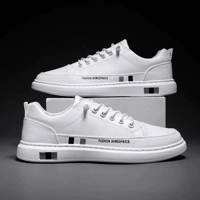 Men Casual Sneakers Breathable Fashion White Slip On Lightweight Leather Shoes Comfortable