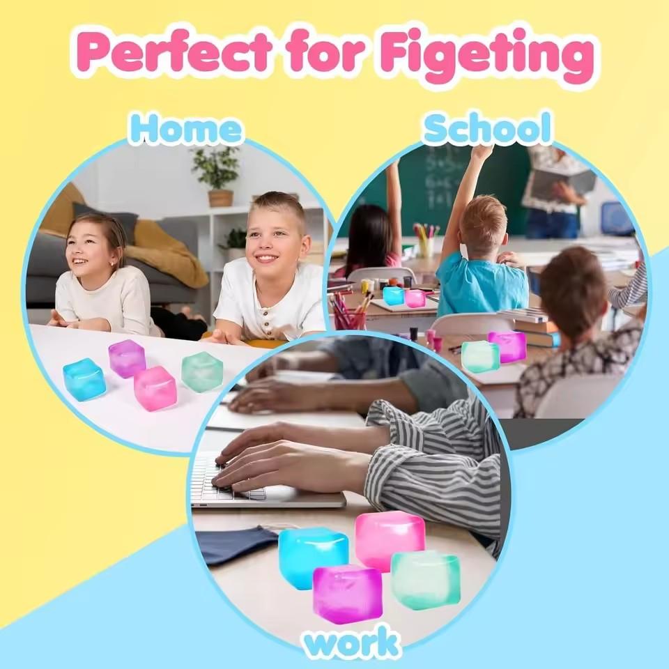 Ice Cube Shaped Fidget Toy Square Stress Relief Ball Squishy Squeeze Toys for Anxiety ADHD Stress Relief Sensory Toys Ornament