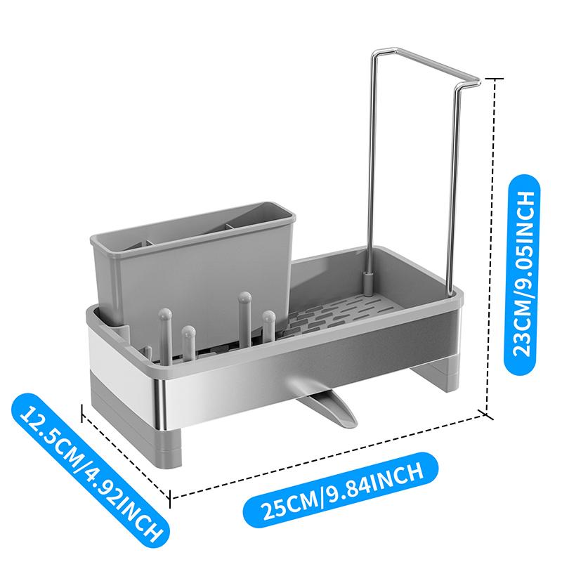 

Stainless Steel Sink Caddy, Sponge Holder For Kitchen Sink With Brush Holder & Dishcloth Rack, Rustproof Organizer Countertop