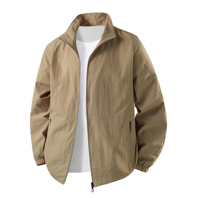 Men's Lightweight Spring/Autumn Sun Protection Jacket, Stand Collar, Loose Fit, Breathable, Plus Size for Middle-aged and Elderly