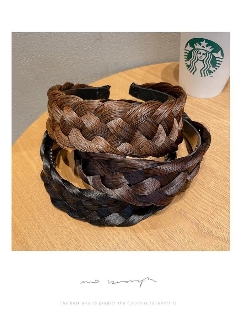 Five-Strand Braid Thick Wide Edge Handmade Fishtail Twist Headband for Women