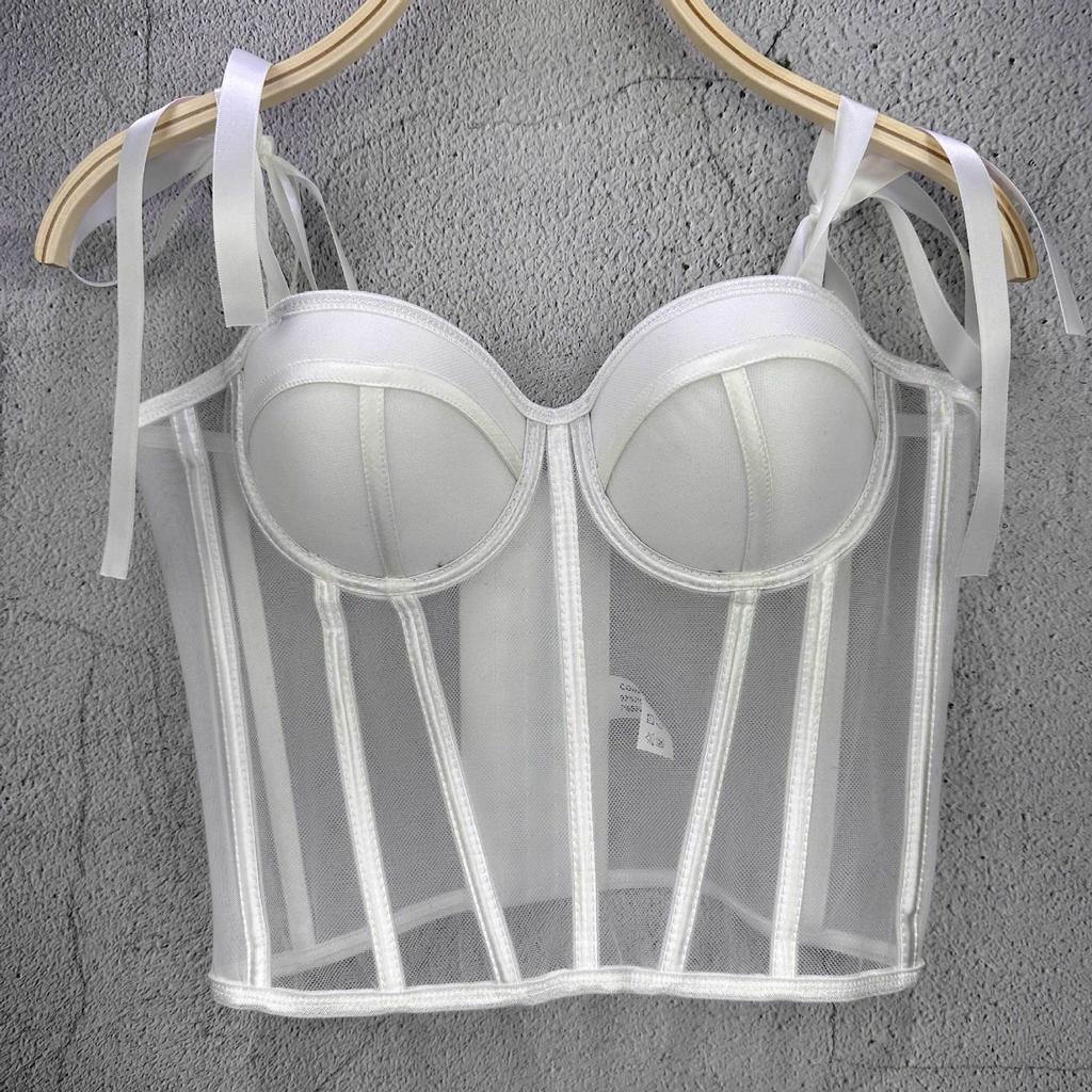 Franse Zoete Styling Vetersluiting Strapless Tanktop Dames Binnenlaag Bovenkleding Sexy Visgraat Taille-insnoerende Top Camis & Tanktops