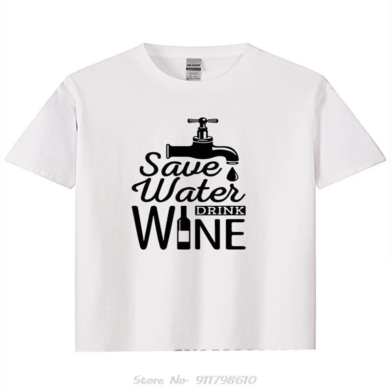 Save Water Drink Wine Printed T Shirt Casual Short Sleeve T-shirts Summer New Style Hipster Cotton Tops Tees Oversized tshirt