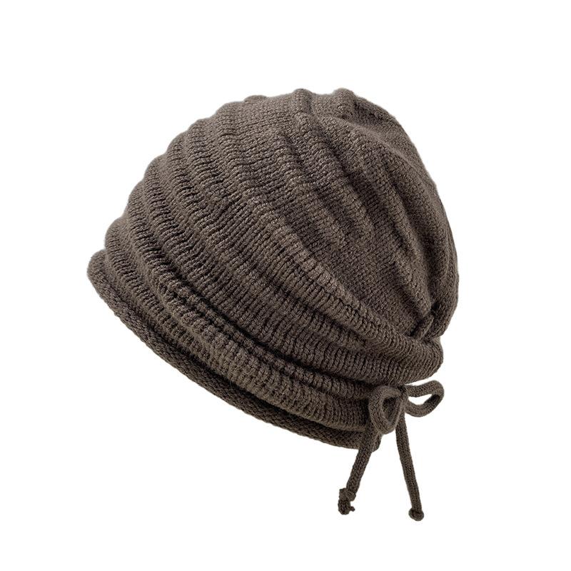 Folded knitted hat women's autumn and winter big head circumference bag head cold hat showing face small couple versatile cold protection ear protecti