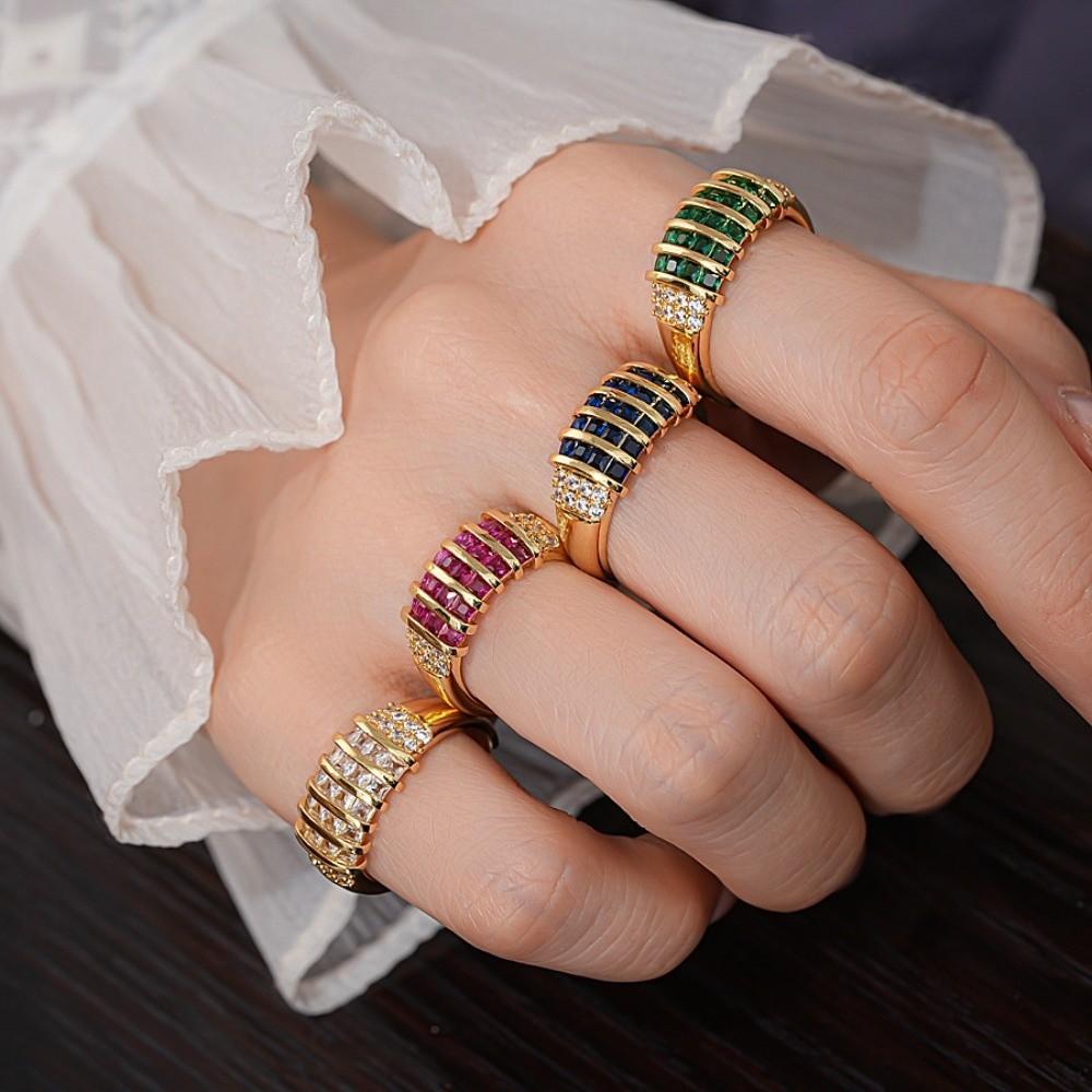 Jewelry Accessories Rhinestone Ring Korean Style Chunky Enamel Ring Zircon Opening Ring  Decoration