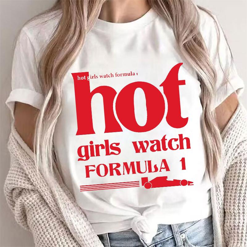 Hot Girls Watch Formula Racing Car Pattern T-shirts Women Clothing Fashion Casual Graphic Tops Trend Harajuku Short Sleeve Tees