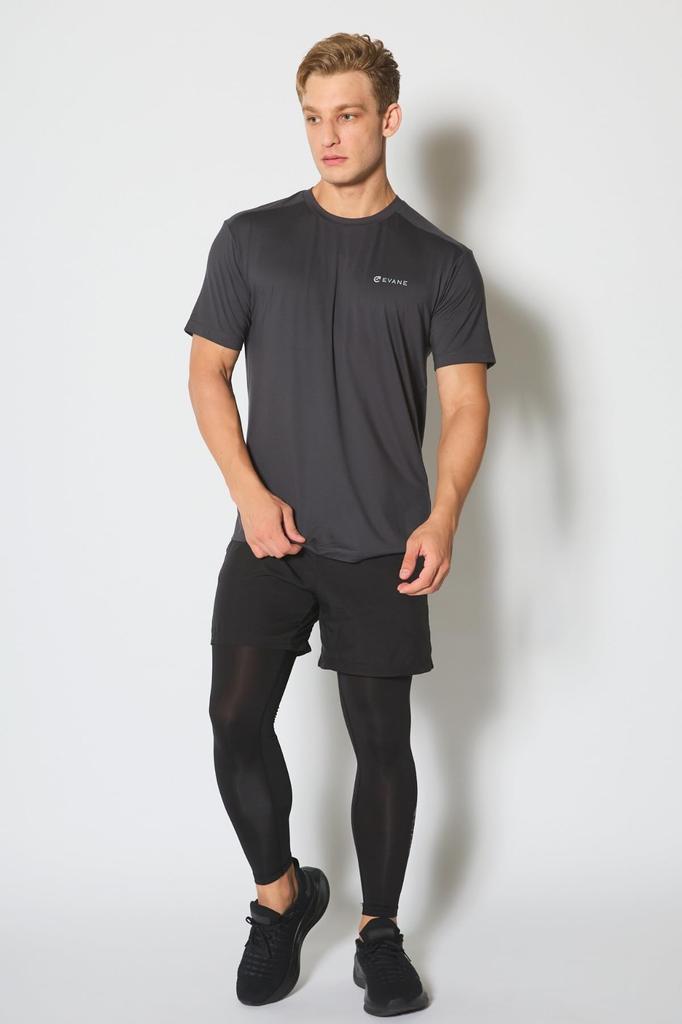 EVANE Stretch Dry Training Charcoal 4-Way Set-In T-Shirt (L, Gray)