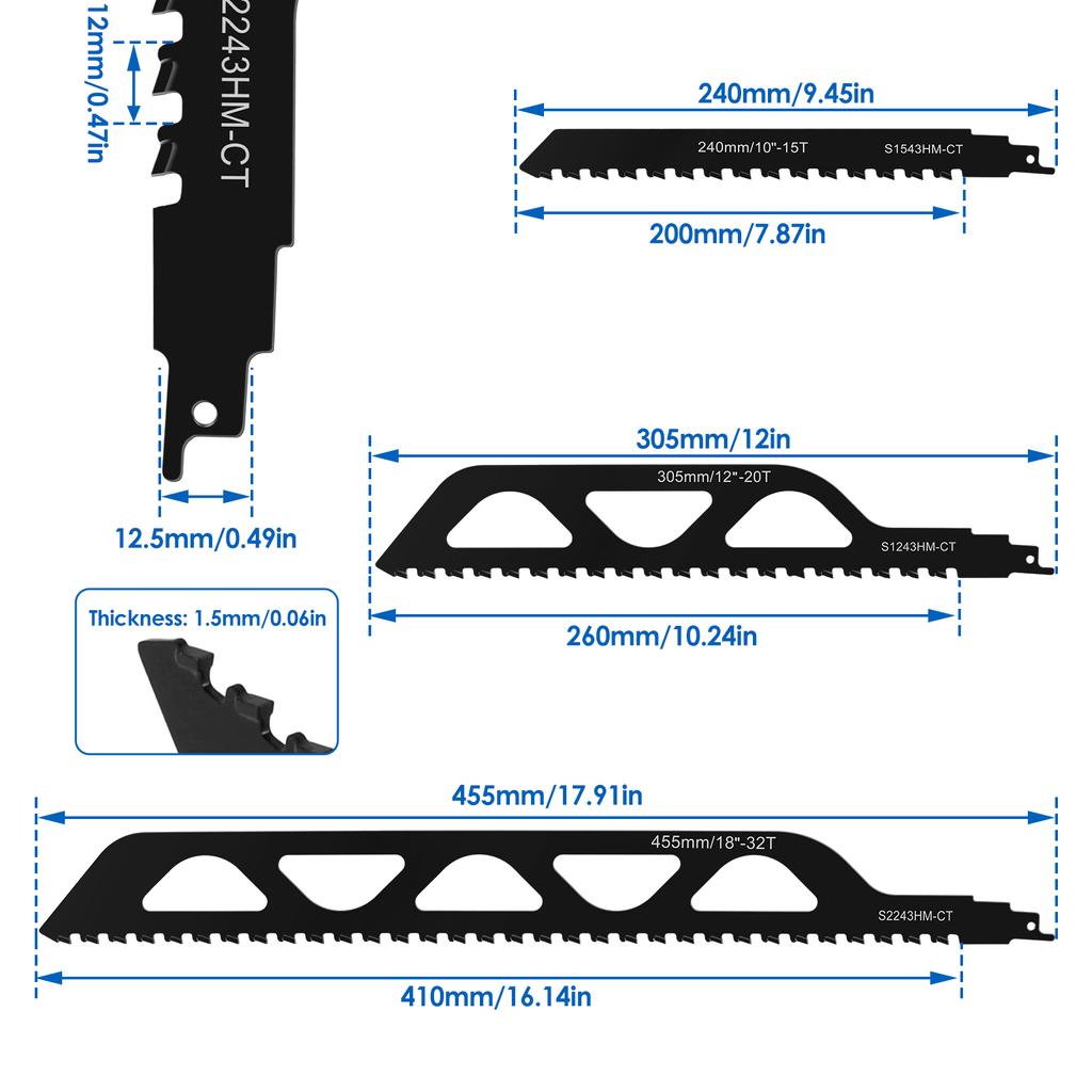 1/3Pcs Reciprocating Saw Blades Alloy Steel 2 TPI Teeth Tipped Cutting Recip Saw Blades Universal Demolition Masonry Saw Blades