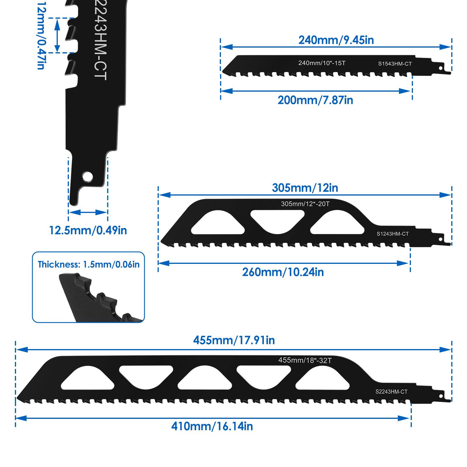 

1/3Pcs Reciprocating Saw Blade Alloy Steel 2 TPI Teeth Tipped Cutting Recip Saw Blade for Brick Wood Metal PVC Tube Concrete 1pc 455mm