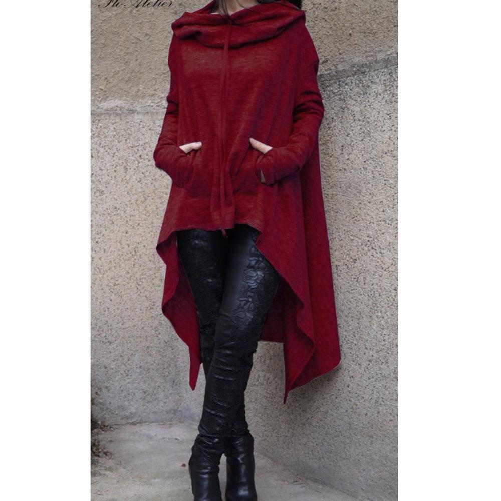 Women's Solid Color Long Hooded Sweatshirt - 10 Colors, 8 Sizes Available.