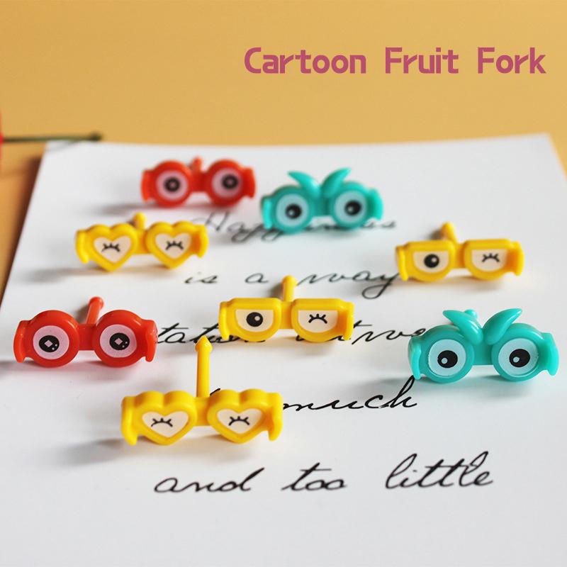 8Pcs Cartoon Glasses Fruit Fork Mini Cartoon Children Snack Cake Dessert Toothpick Bento Lunches Party Decoration