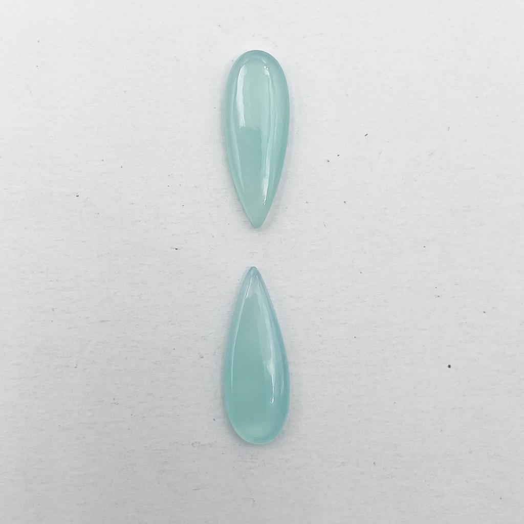 Natural Aqua Chalcedony Pear Cabochon Loose Gemstone Lot 2 Pcs 9*24 MM 12 CT For Jewelry Making