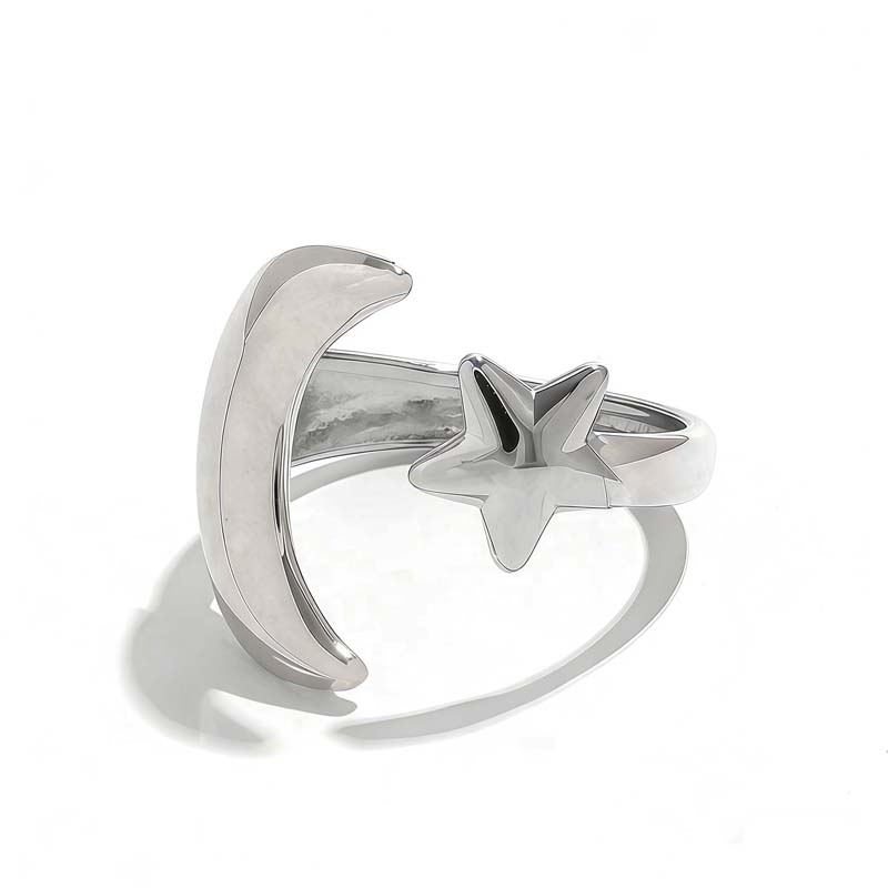 

Stainless Steel Gold Color Star Moon Open Rings For Women Minimalist Metal Two Tone Adjustable Finger Ring Zircon Party Gift медный