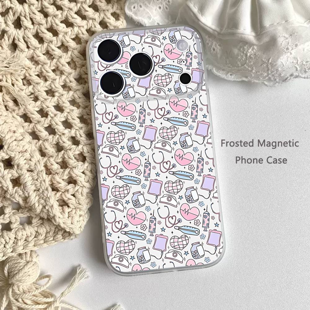 Medicine Doctor Nurse Cartoon Frosted Clear Magnetic Case for iPhone 17,16,15,14,13,12,11 Pro,Max,Plus,Mini,Air,E