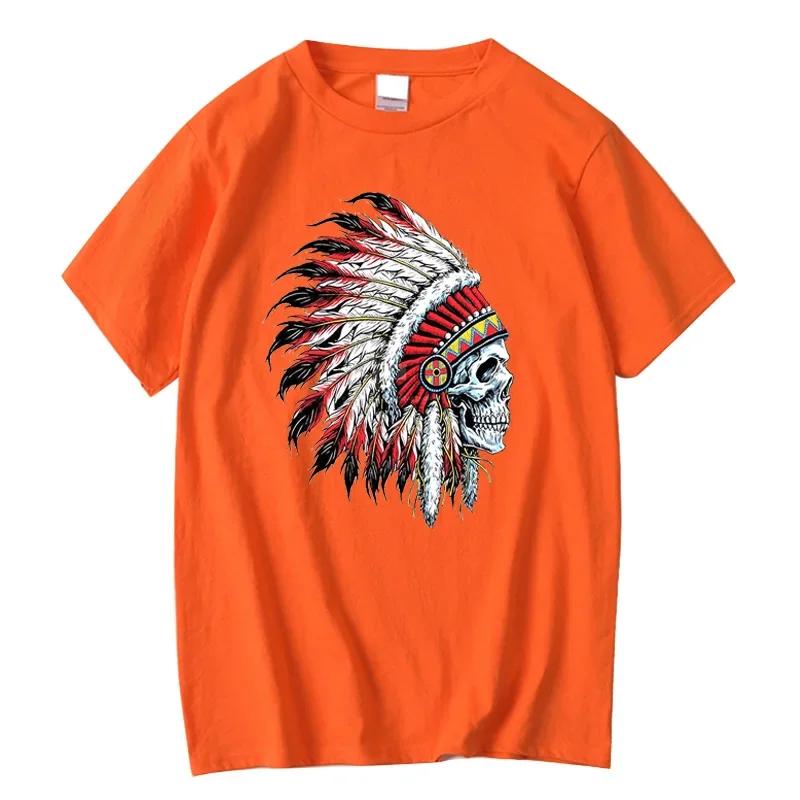 Mens Tshirt 100 Cotton Casual Funny Indian Skull Print Loose Oneck Cool Summer T Shirt for Men Short Sleeve Tshirt Male