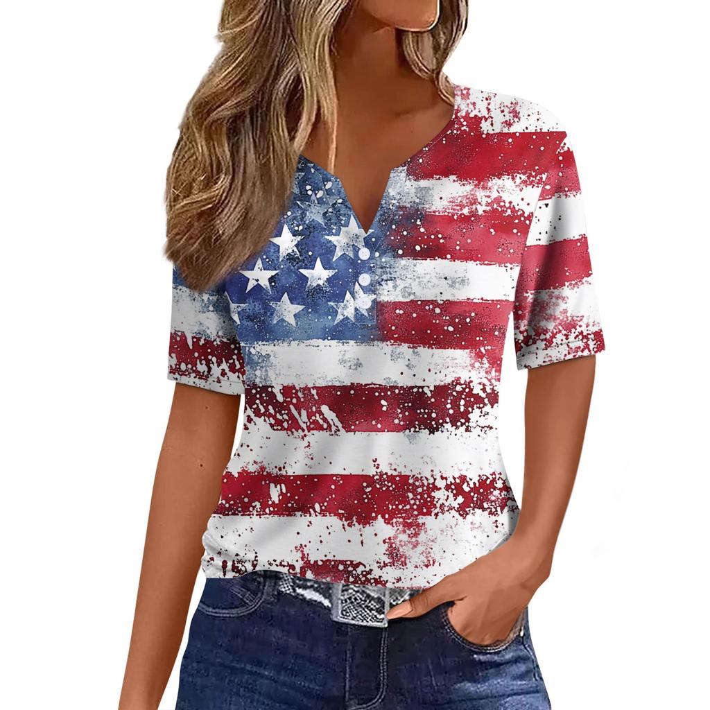 Dámské tričko Tričko Potisk knoflíku Krátký rukáv Denní víkend Móda Basic Top s výstřihem do V