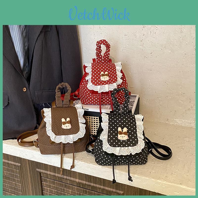 Pu Dot Pattern Mini Backpack For Women With Lace Detail For Daily Use