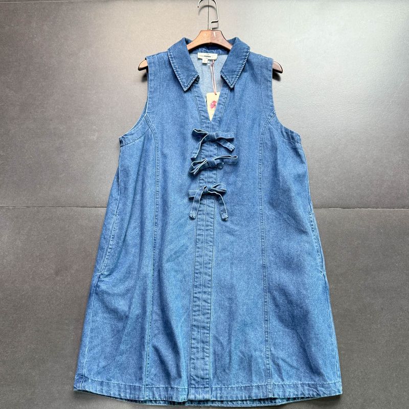 

Foreign Trade Order Entr0 Simple Sleeveless Denim Vest V-neck A Word Swing Slimming Dress Blue Denim Skirt M