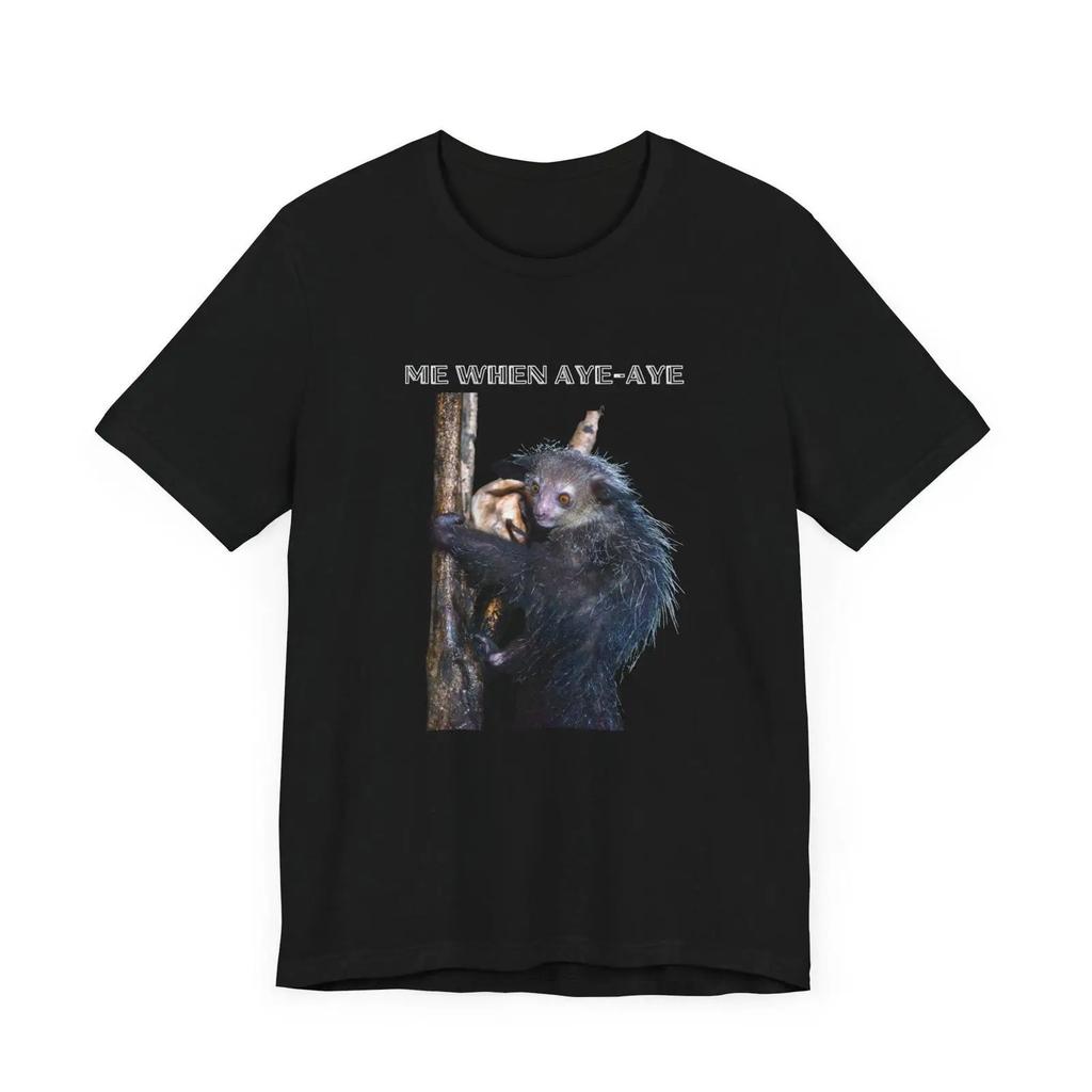 Aye Animal T Shirt Funny Lemur Vintage Top For Everyday Wear Comfortable Designer Clothes Unisex Streetwear Breathable