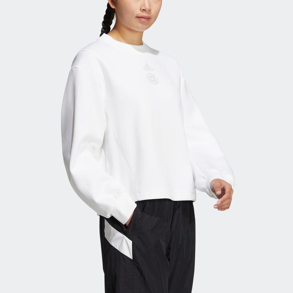 Adidas Ust Swt Sep T1 Logo Print Stripe Detail Crewneck Sweatshirt Women Tops White HR8157