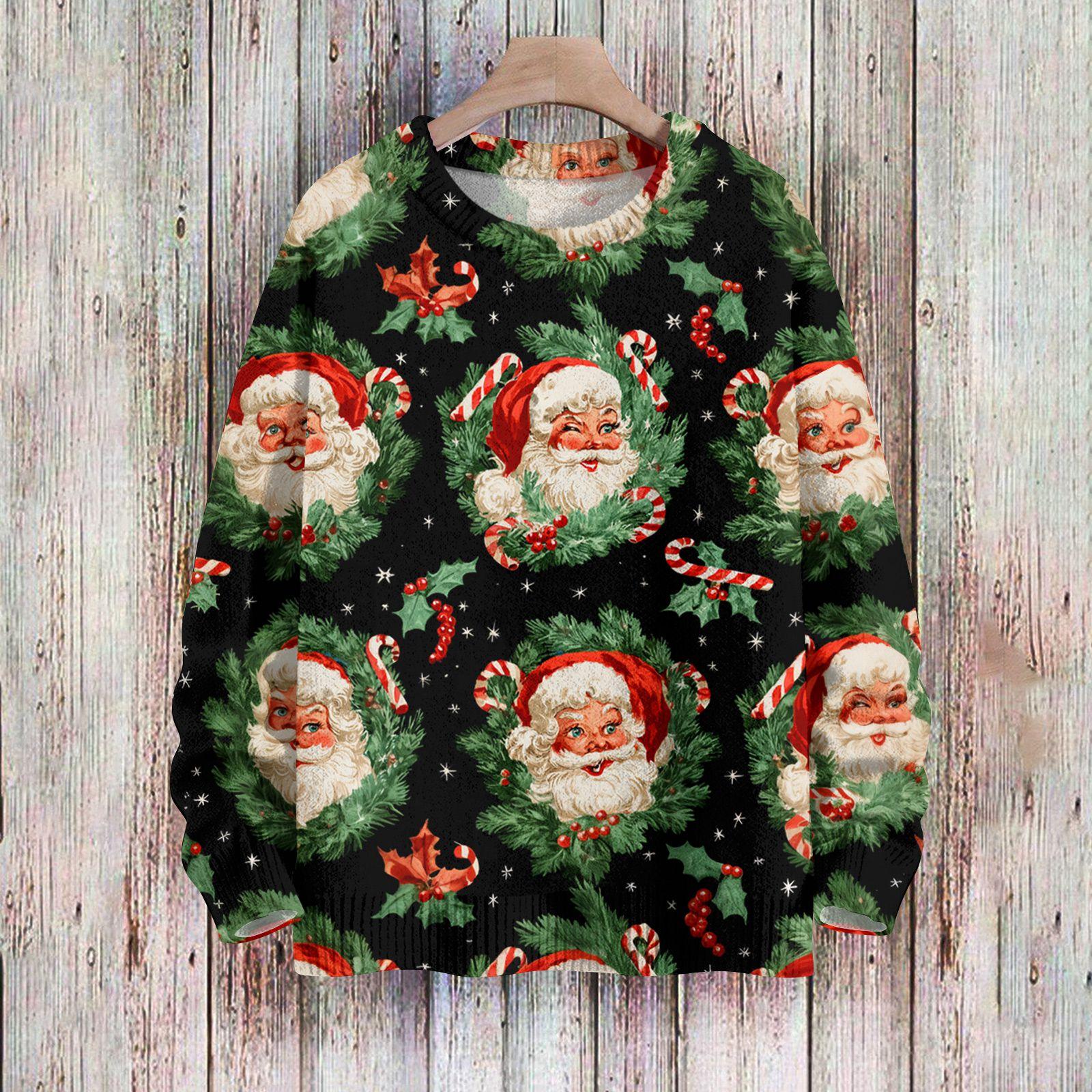 

Рождественские толстовки для женщин Вязаный свитер Милая рубашка Осенний свитер с круглым вырезом Топы M