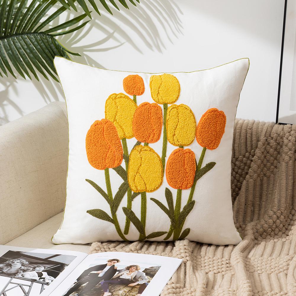 Towel embroidered Flower Cushion Covers Linen Minimalist Sofa Headboard Pillow Case Office Cushion Covers 45x45cm