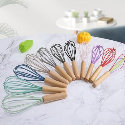 1-Piece Silicone Whisk with Wooden Handle 10-inch Non Stick Balloon Whisk Egg Beater for Pancake Batter Eggs Cake Mix Blending Gravy and Sauces