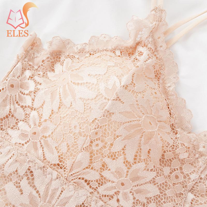 Women Lace Flower Bra Double Strap Backless Tank Top Vest No Restraint Breathable Underwear