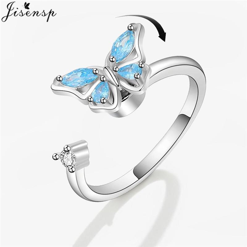 Luxury Anxiety Ring Fidget Spinner Ring for Women Crystal Flower Butterfly Animal Finger Ring Rotate Anti Stress Wedding Jewerly