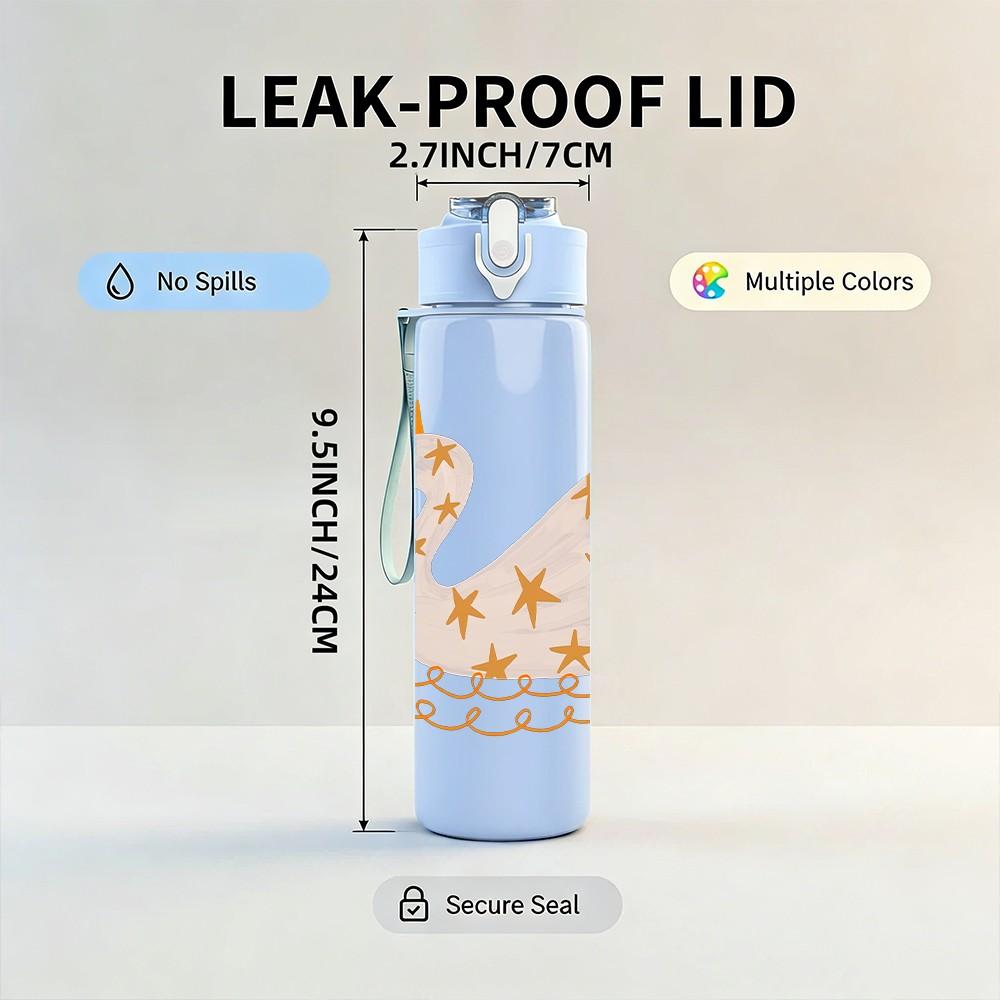 1PC Swan Bird Print 750ml Color Plastic Sports Water Bottle Leakproof Flip Straw Lid Suitable for Sports Office Home Use
