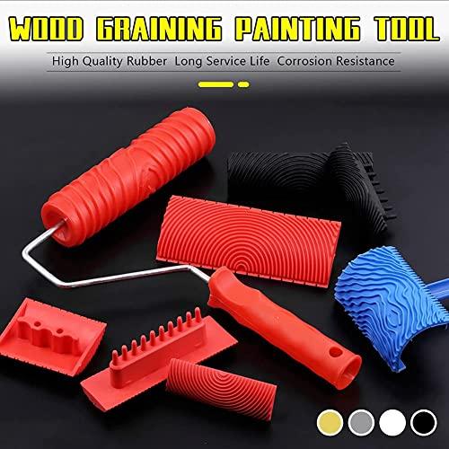8-Piece imitation wood grain painting tool set including rubber embossing roller with handle special for DIY wall decoration