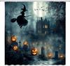 Halloween Shower Curtain Gothic Spooky Magic Witch Castle Haunted House Horror Cemetery Pumpkin Fabric Bathroom Curtain Decor