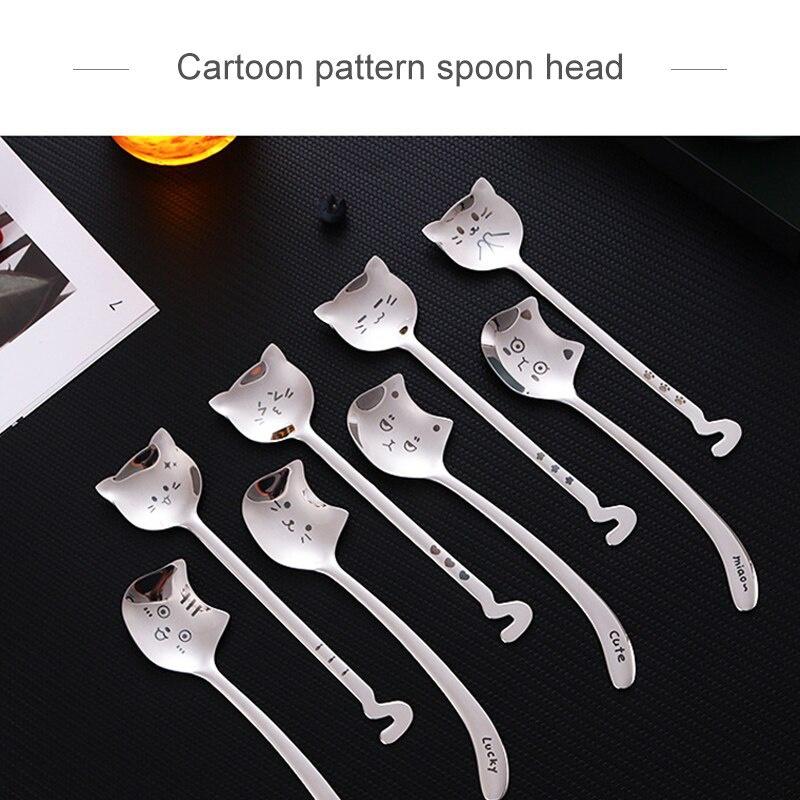 1PCS Funny Tea-Spoon For Coffee Long Tail Cat Coffee Spoon Long Handle Spoon Birthday Gift 304 Stainless Steel Tableware