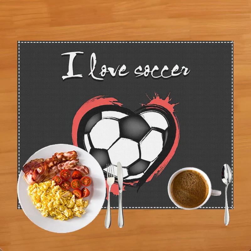 Fußballfeld Druck Platzset für Esstisch Leinen Tischgeschirr Matte Kaffeetassenuntersetzer Esstischmatten Küchenzubehör