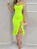 Elegant European One-Shoulder Sequin Ruffle Dress