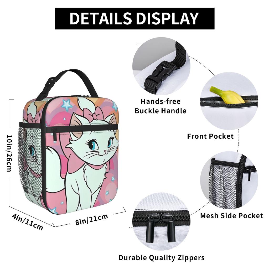 Maries Cat Thermal Lunch Box Lightweight Animated Reusable Cooler Carrier Tote Lunch Box School Picnic Food Bag
