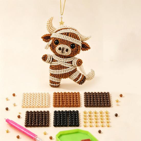 DIY Highland Cow Beading Kit Cute 3d Cow Bead Craft Pendant with Colorful Beads